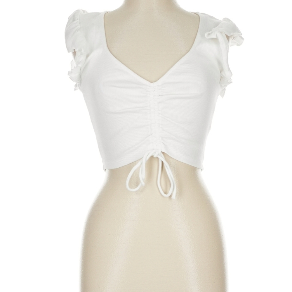 Zara White Ruched Crop Top